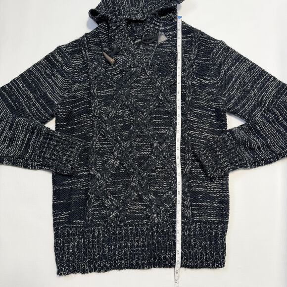 Projek Raw Sweater Mens Large Black Gray Hooded Toggle Cable Knit Pullover Warm - Picture 8 of 11